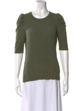 XS Veronica Beard Crew Neck Three-Quarter Sleeve Top in Green